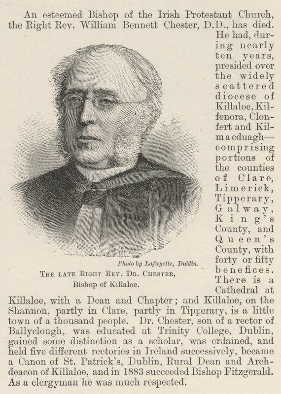 Zesnulý pravý reverend Dr Chester, biskup z Killaloe (rytina) od English School
