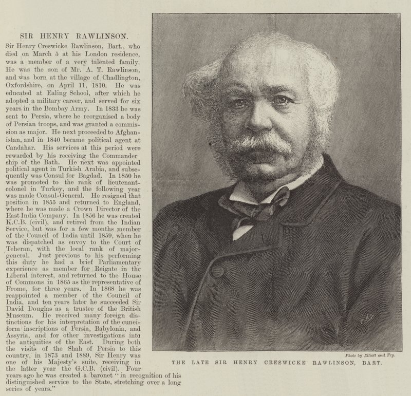 Zesnulý sir Henry Creswicke Rawlinson, Baronet (rytina) od English School
