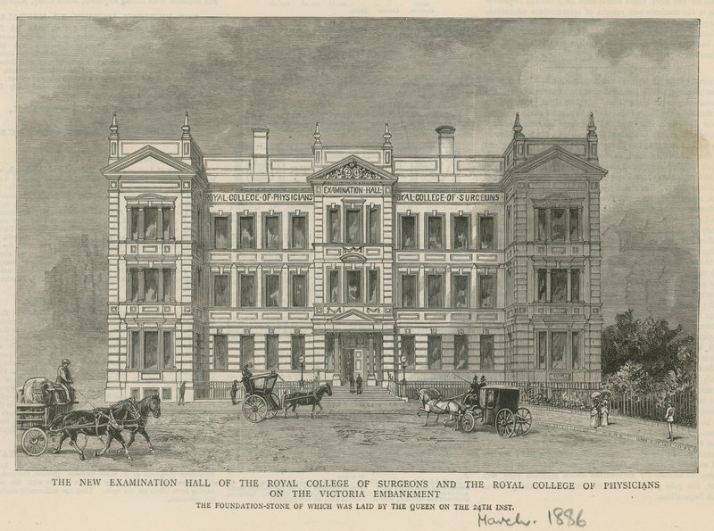 Nová zkušební síň Royal College of Surgeons a Royal College of Physicians od English School