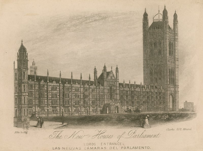 Nové budovy parlamentu, Westminsterský palác, Londýn; Lords vchod od English School