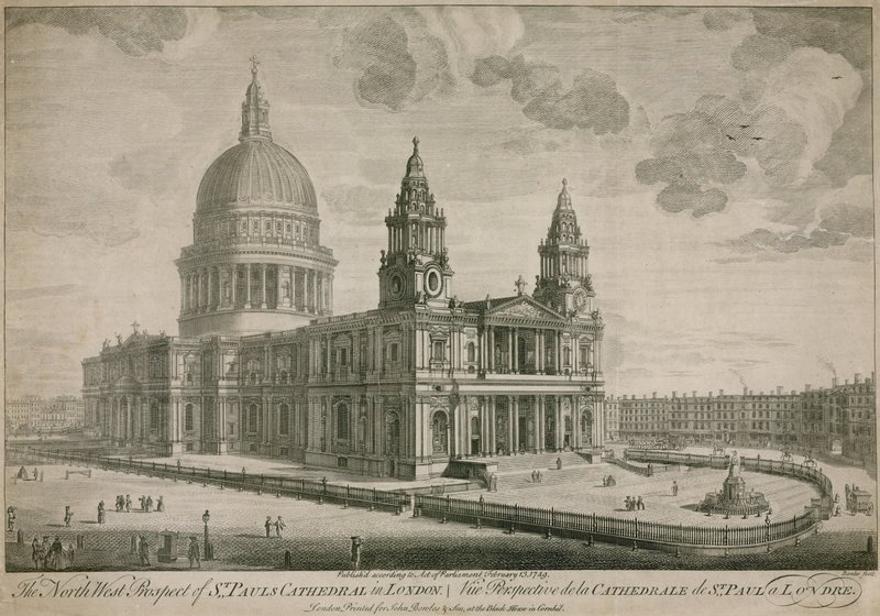 Severozápadní vyhlídka katedrály St Pauls v Londýně od English School