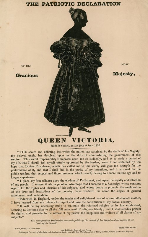 Vlastenecké prohlášení jejího nejmilostivějšího veličenstva královny Viktorie, učiněné na radě dne 20. června 1837 od English School
