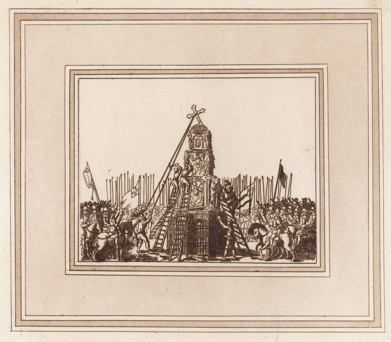 Stržení Cheapside Cross dne 2. května 1643 od English School
