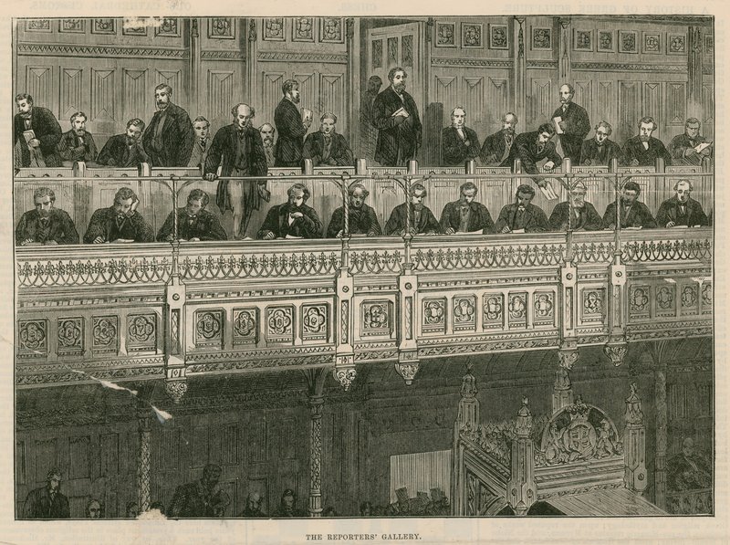 Reportérská galerie v Dolní sněmovně od English School