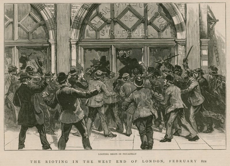 Nepokoje ve West End of London, 8. února 1886: rabování obchodů na Piccadilly od English School