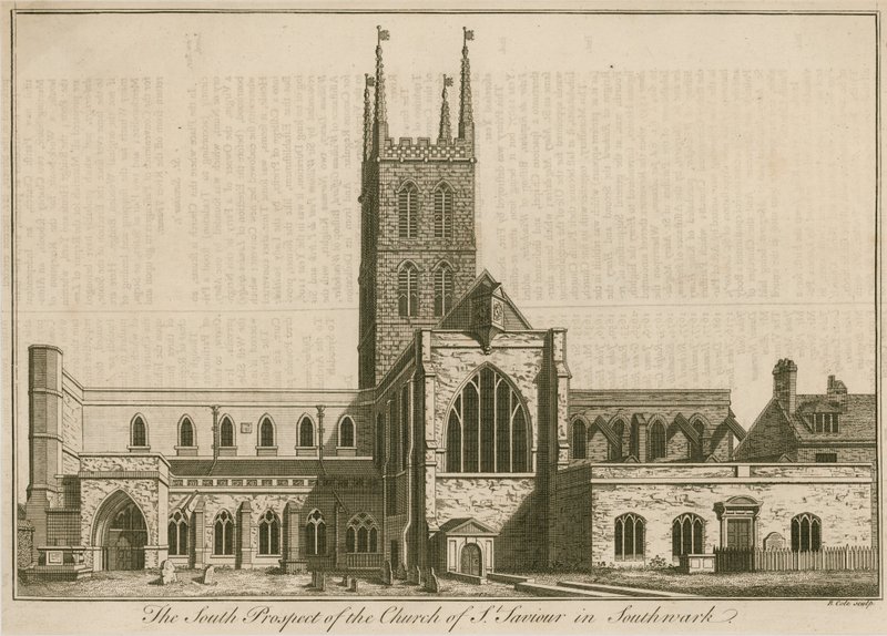 Jižní vyhlídka St Saviours, Southwark, Londýn od English School