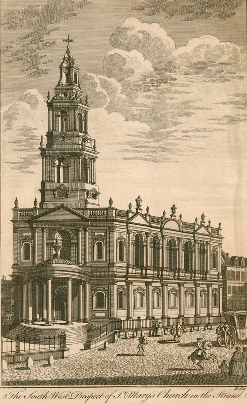 Jihozápadní vyhlídka kostela St Marys v Strand od English School