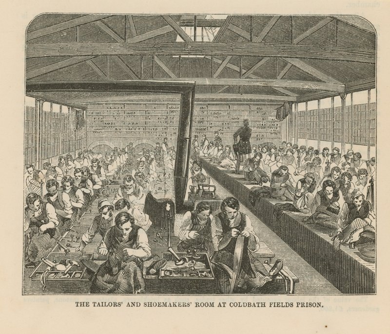 Místnost krejčích a ševců ve věznici Coldbath Fields od English School