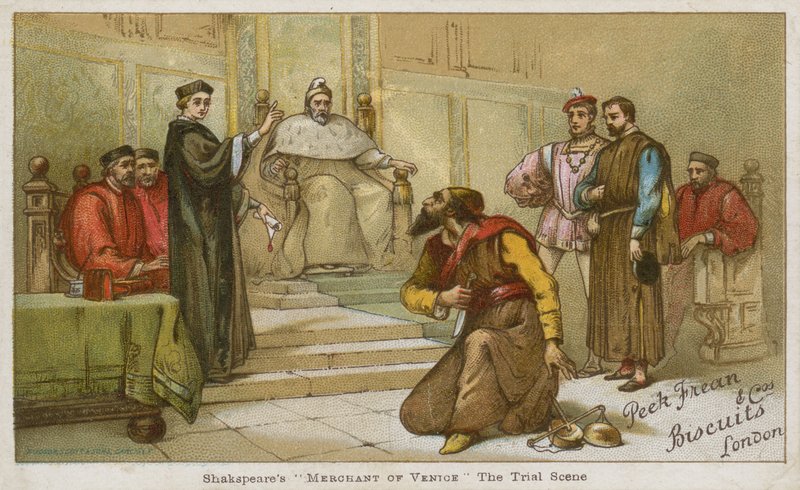 Soudní scéna ze Shakespearova Kupce benátského od English School