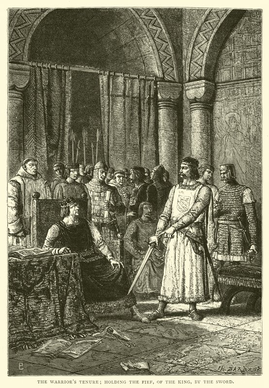 Držení válečníků; držící léno krále mečem od English School