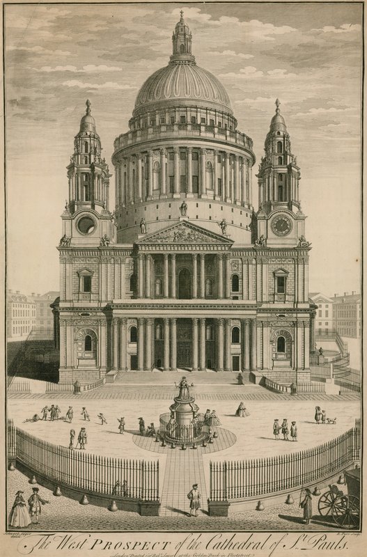 Západní vyhlídka katedrály St Pauls v Londýně od English School
