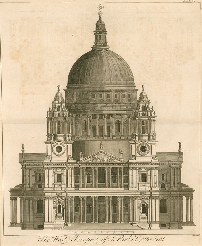 Západní vyhlídka katedrály St Pauls v Londýně od English School