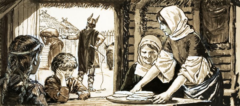 Ženy z Linby pečou plochý dort (kvaš na papíře) od English School