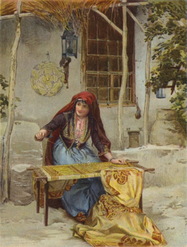 Práce vyšívačky (barva lito) od English School