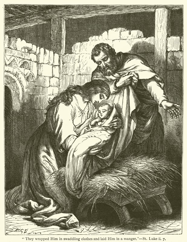 „Zabalili ho do plének a položili do jeslí“, sv. Lukáš, ii, 7 (rytina) od English School