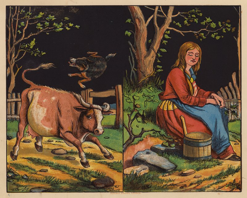 Tohle je kráva, tohle je opuštěná dívka (barevná litografie) od English School