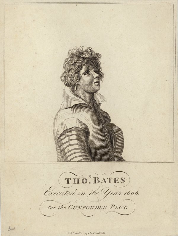 Thomas Bates popraven v roce 1606 za spiknutí střelného prachu od English School