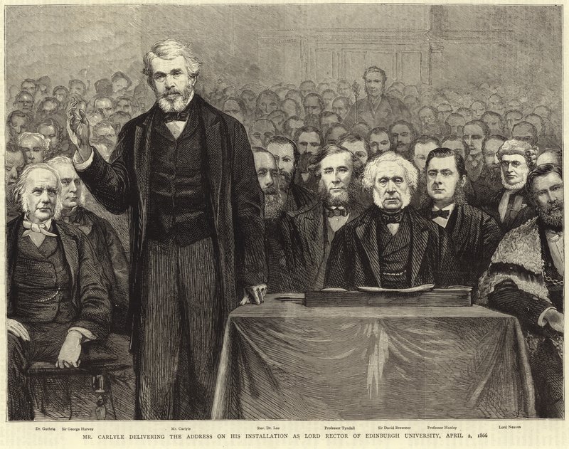 Thomas Carlyle pronáší adresu na své instalaci jako lord rektor Edinburghské univerzity od English School