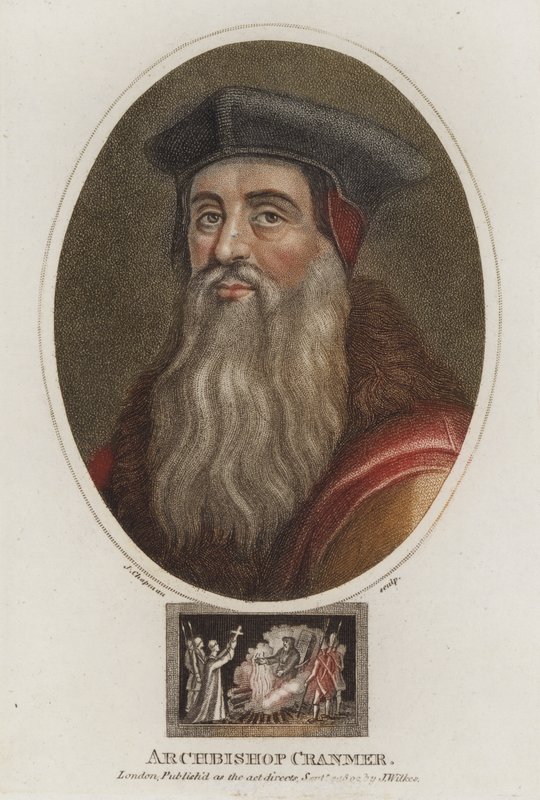 Thomas Cranmer, arcibiskup z Canterbury (barevná rytina) od English School