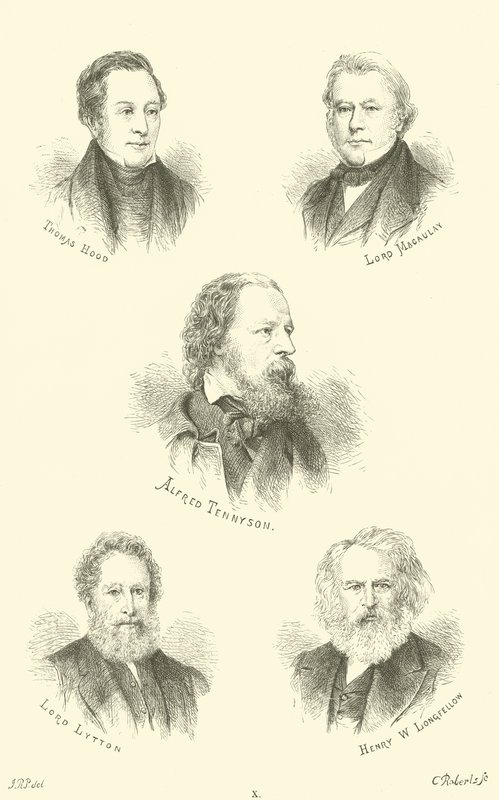 Thomas Hood, Lord Macaulay, Alfred Tennyson, Lord Lytton, Henry W Longfellow od English School
