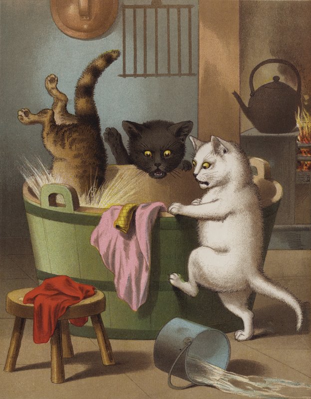 Tři malá koťátka si hrají s vanou (chromolitho) od English School