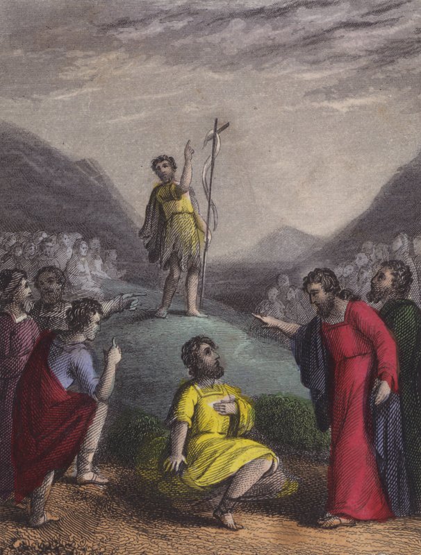 Přes judskou úrodnou divočinu přišel Baptista... (barevná rytina) od English School