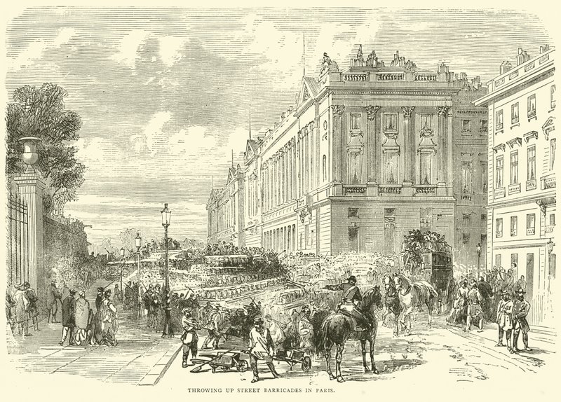 Svržení pouličních barikád v Paříži, říjen 1870 od English School