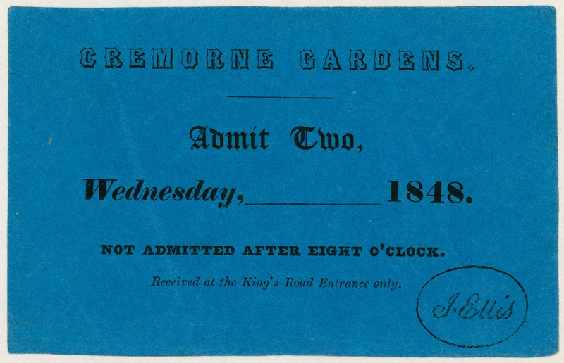 Vstupenka do Cremorne Gardens, Londýn, 1848 od English School