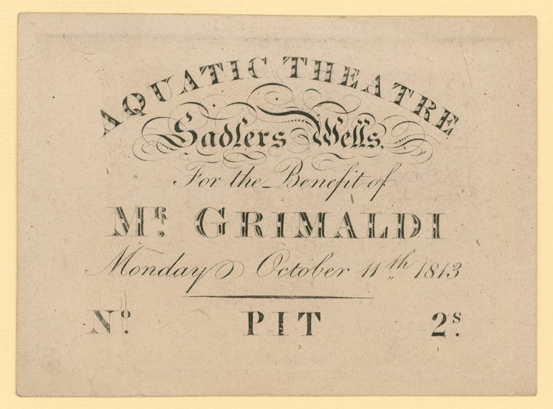 Vstupenka do Aquatic Theatre ve prospěch pana Grimaldiho, 11. října 1813 od English School