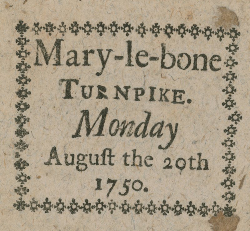 Vstupenka na Mary-le-Bone Turnpike od English School