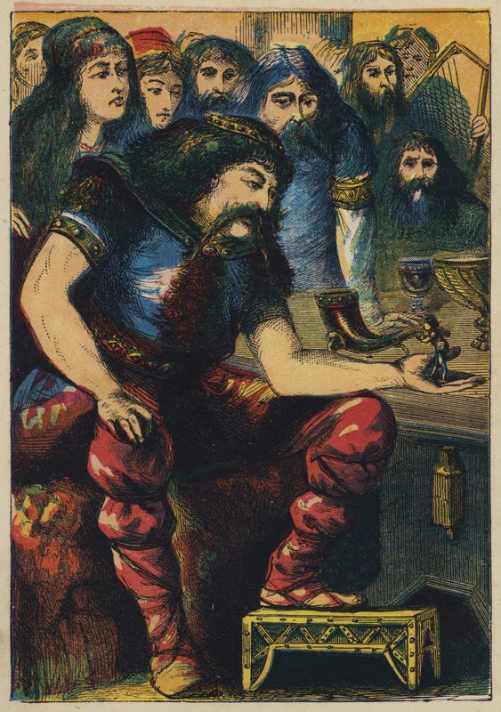 Tom Thumb na Artušově dvoře (barevná litografie) od English School
