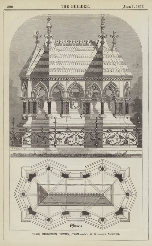 Tomb, Middleton Cheney, Oxon, pan W Wilkinson, architekt (rytina) od English School