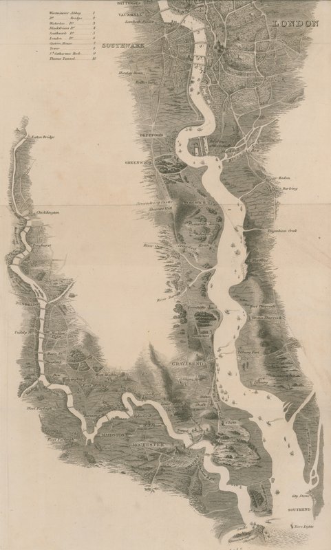 Tomblesons Panoramatická mapa Temže a Medway od English School