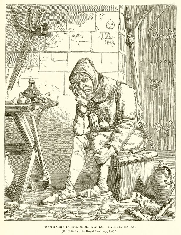Bolest zubů ve středověku. Autor H. S. Marks od English School