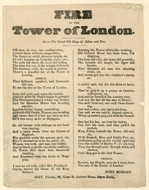 Požár londýnského Toweru, 1841 od English School