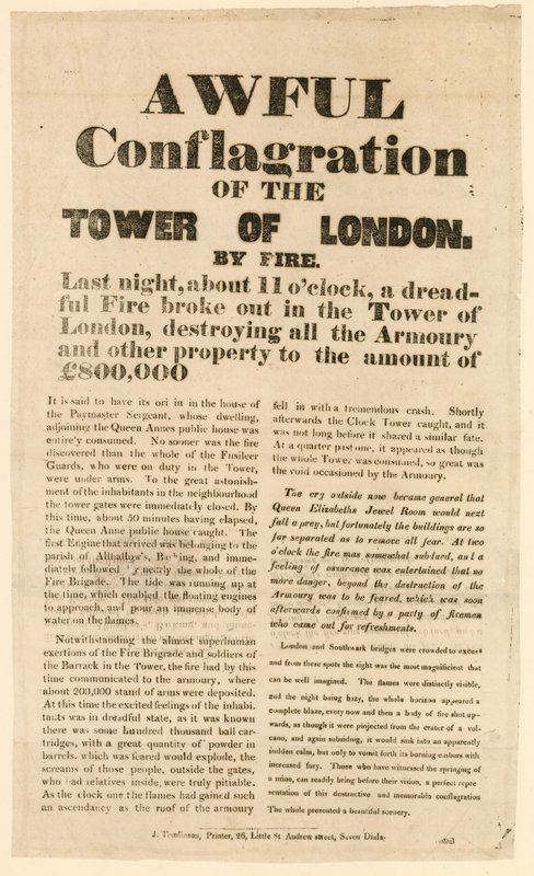 Požár londýnského Toweru, 1841 od English School
