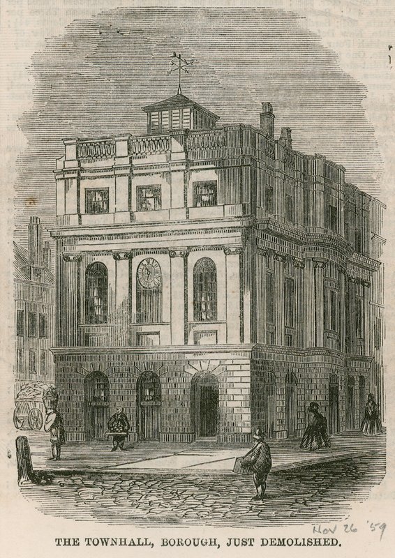Radnice, Borough High Street, Southwark, Londýn, právě zbourána od English School