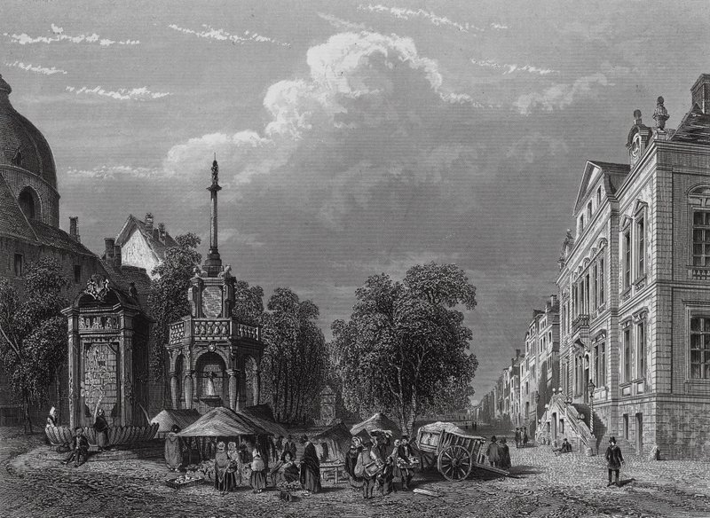 Radnice a tržiště, Liege (rytina) od English School