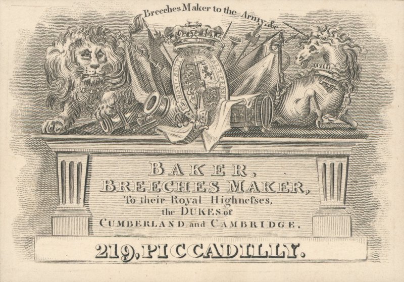 Obchodní karta, Baker, Breeches Maker od English School