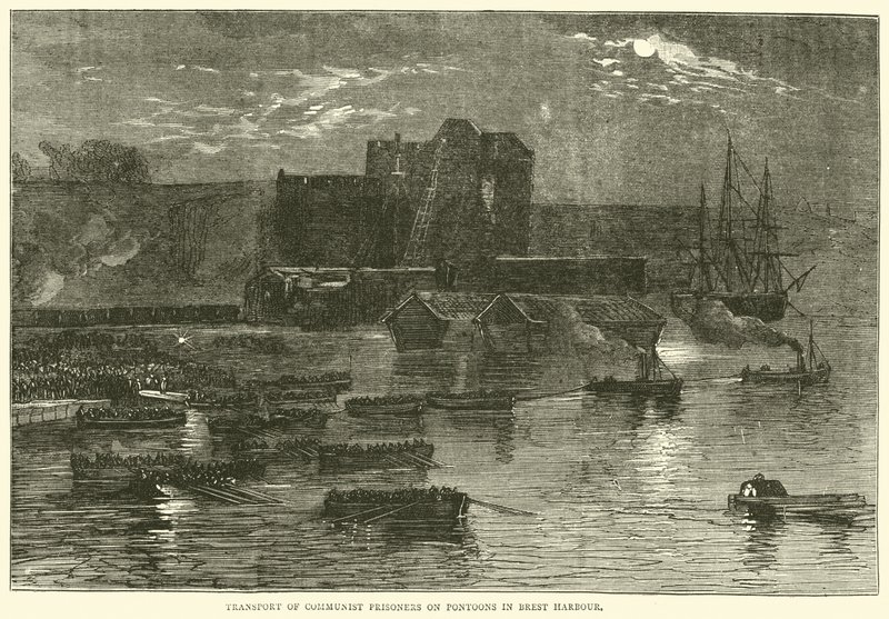 Transport komunistických vězňů na pontonech v Brest Harbour, 1871 od English School