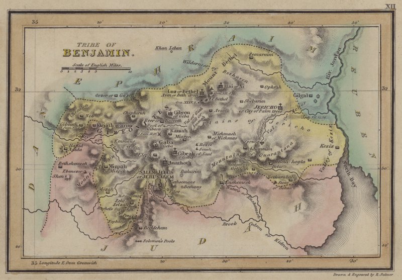 Benjamínův kmen (barevná rytina) od English School
