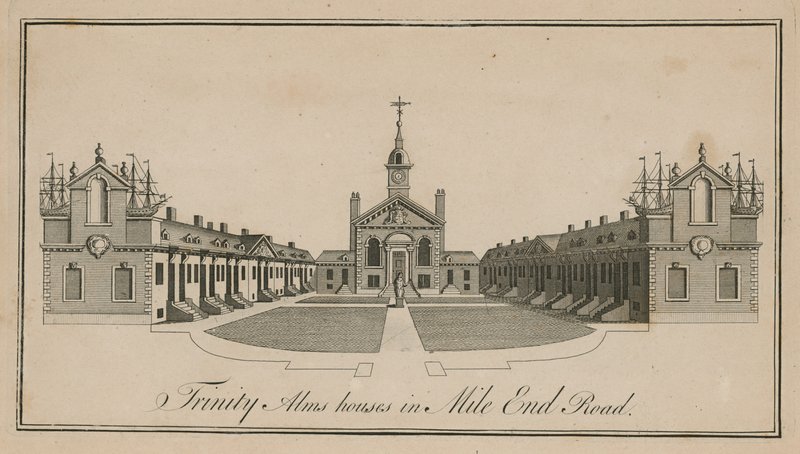 Trinity Alms Houses v Mile End Road od English School