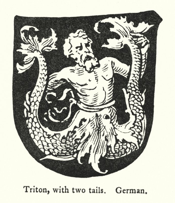 Triton, se dvěma ocasy, německy (rytina) od English School