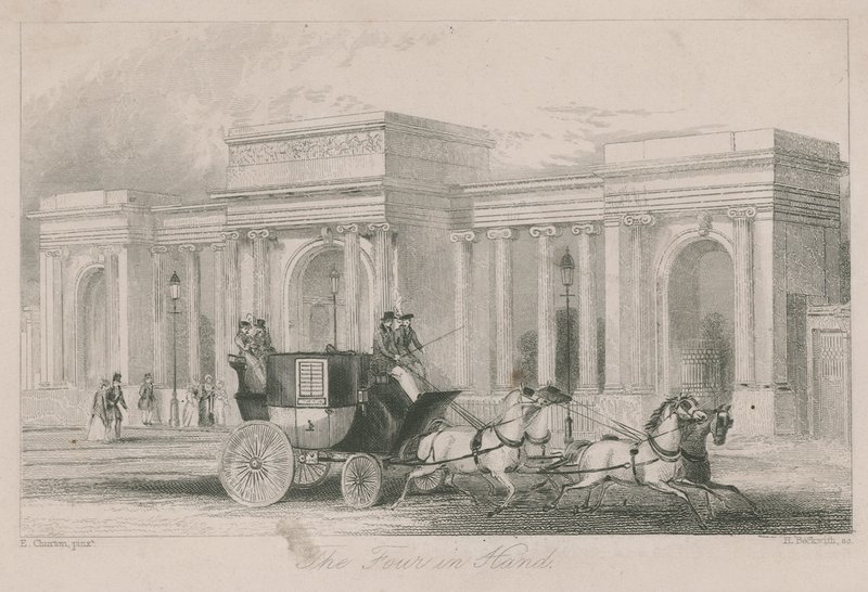 Triumphal Arch, vchod do Hyde Parku, Londýn: Čtyři v ruce od English School