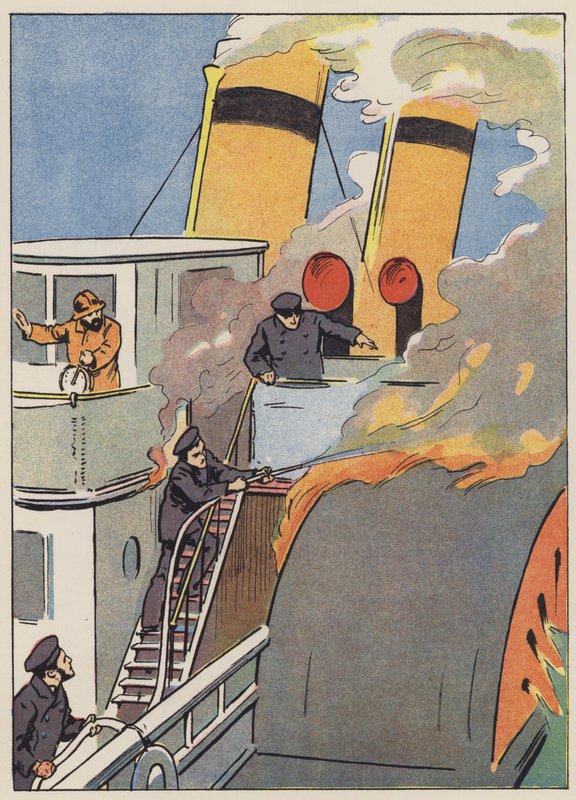 Pokus o záchranu hořící lodi (barva litho) od English School