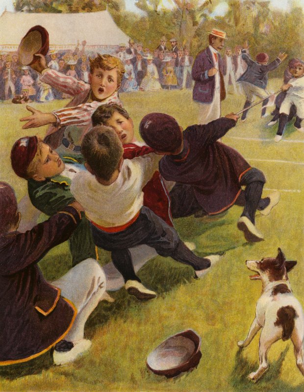 Přetahování lanem (barevná litografie) od English School