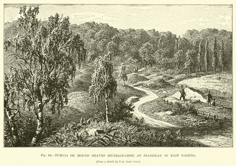 Tumuli nebo Mound Graves (Hugelgraber) ve Stanislau ve východní Galicii od English School