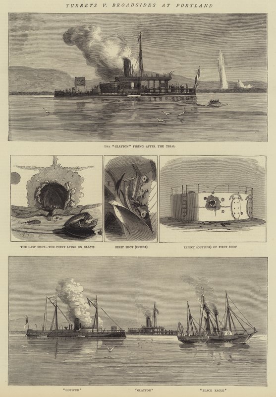 Turrets v Broadsides v Portlandu (rytina) od English School