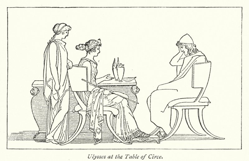Ulysses u stolu Circe (litho) od English School