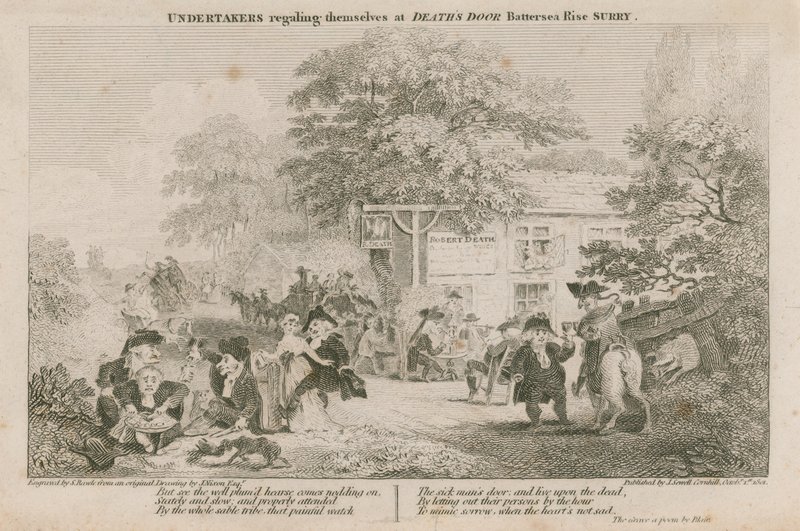 Hrobáři se slaví v Deaths Door, Battersea Rise, Surrey od English School